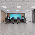 Modern Control Room Interior With Large Monitor Screen Control Desk And Ergonomic Chairs