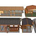 Various Wooden Small House Designs With Different Roofs And Window Structures 3d model