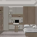 Modern Tatami Bedroom Interior Design With Wooden Cabinets Desk And Bookshelf