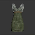 Green Woven Striped Dress With V Neck Design And Waist Detail