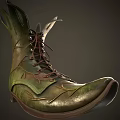 Green and Brown Leather Shoes with Leaf-like Texture Pointed Toe and Laces