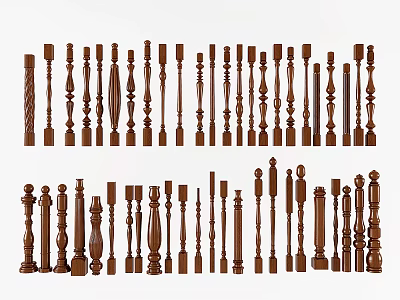 Decorative Wooden Balusters With Various Designs And Classic Styles For Railings 3d model