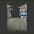 Detailed Arch Bridge Model Scene With Traditional Houses Green Plants And Water