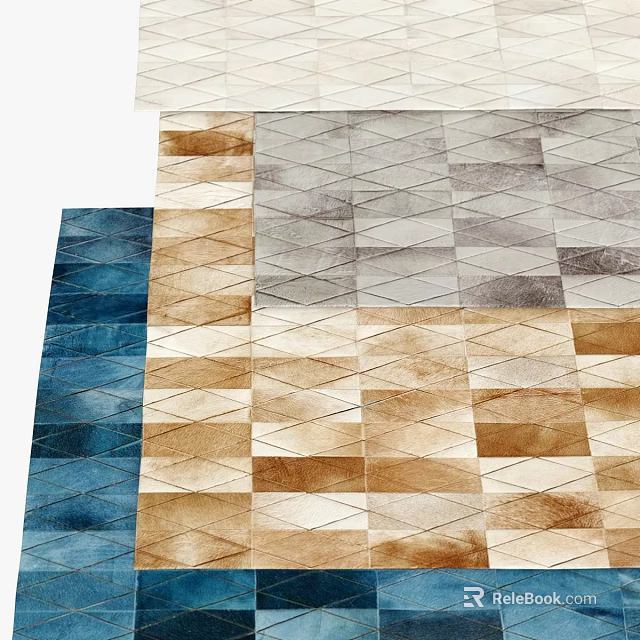 Modern Square Rugs With Blue Brown Beige Geometric Patterns And Textured Design 3d model 