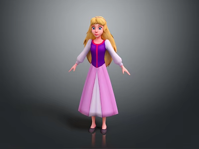 Beautiful Princess Game Movie Character With Long Blonde Hair And Purple Pink Dress 3d model