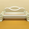 Light Green Public Chair With Wavy White Armrest Striped Seat And Decorative Curved Legs