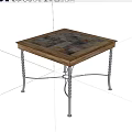 Rustic Dining Table With Geometric Patterned Wooden Top And Twisted Silver Metal Legs