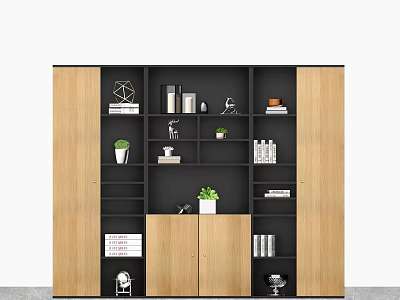 Modern Wooden Bookcase With Multiple Open Shelves Books Decorative Items And Potted Plants 3d model