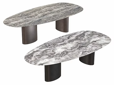 Two Oval Dining Tables With Marble Texture And Black Metal Legs 3d model