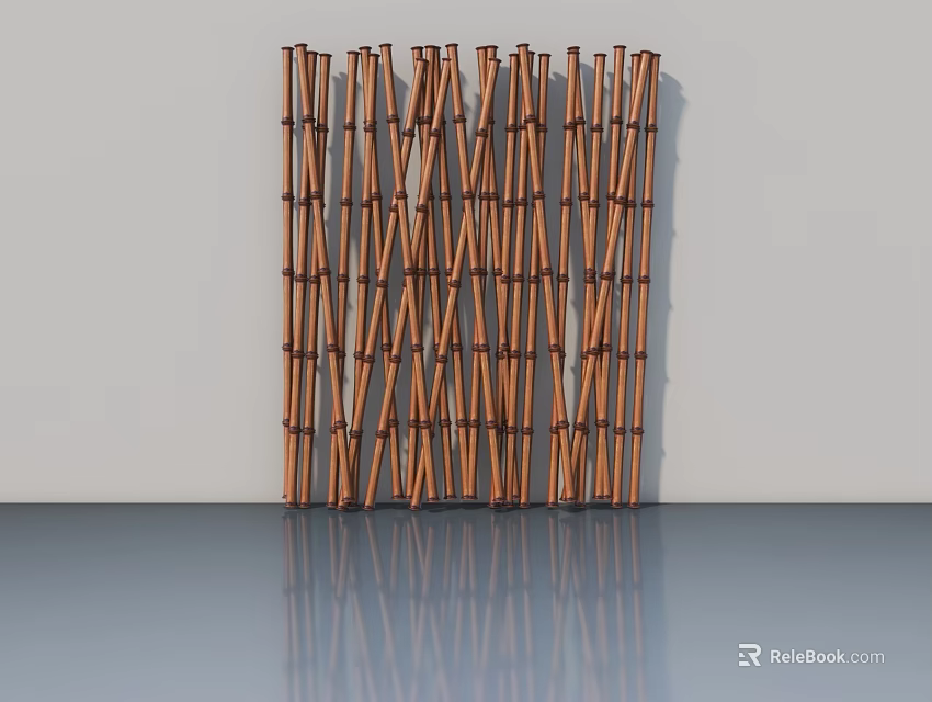 Natural Bamboo Hinged Door With Vertical Slats For Modern Interior Design 3d model 