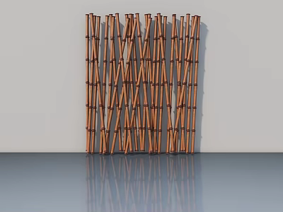 Natural Bamboo Hinged Door With Vertical Slats For Modern Interior Design 3d model