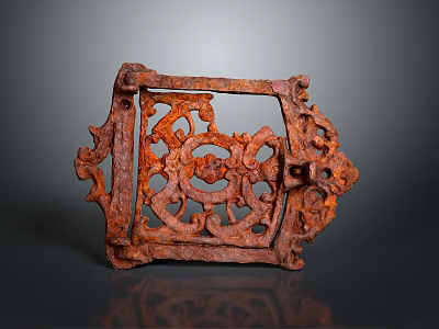 Rustic Iron Ornament With Intricate Plant Inspired Filigree Design And Rustic Red Brown Finish 3d model