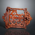 Rustic Iron Ornament With Intricate Plant Inspired Filigree Design And Rustic Red Brown Finish