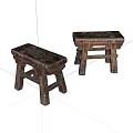 Two Vintage Wooden Stools Featuring Rustic Design Simple Structure And Worn Surface 3d model
