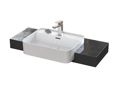 Modern Ceramic Washbasin With White Basin And Black Countertop Silver Faucet 3d model