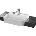 Modern Ceramic Washbasin With White Basin And Black Countertop Silver Faucet