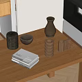 Decorative Ornament Set With Cylindrical Bowl Vase Books And Natural Style On Wooden Table