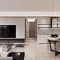 Modern Living and Dining Room Interior Design With TV Wall Dining Table Chairs and Lighting