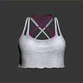 Stylish White Ribbed Tank Top With Pink Crisscross Back Straps