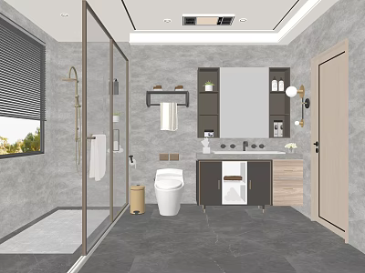 Modern Bathroom Interior Design With Shower Enclosure Toilet Vanity And Cabinets 3d model