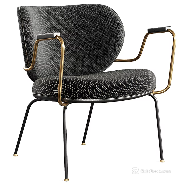 Leisure Chair With Woven Texture Seat Back Golden Metal Armrests Black Metal Legs 3d model 