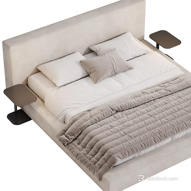 Modern Background Double Bed With Bedside Tables White Pillows And Light Gray Comforter 3d model