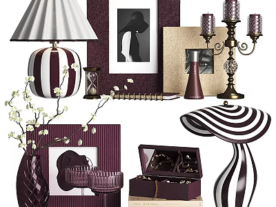 Elegant Decorative Ornament Set With Striped Lamp Frames Candelabra Vase And Box 3d model