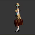 Game And Movie Character Young Girl In Traditional Outfit Holding Suitcase On Yellow Leaves