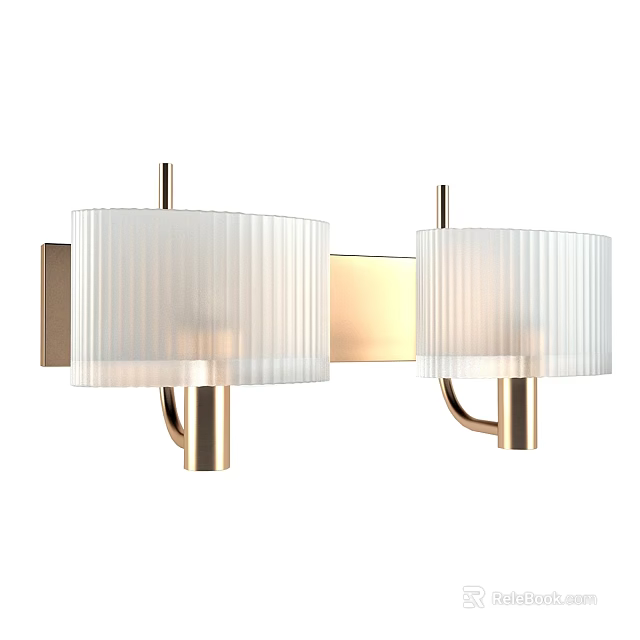 Modern Double Shade Wall Lamp With White Pleated Cover And Golden Metal Frame 3d model 