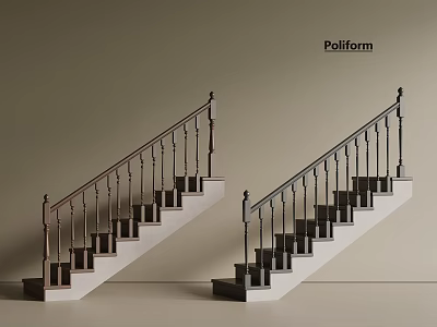 Modern Wooden and Metal Railings for Stairs with White Steps in Poliform Design 3d model
