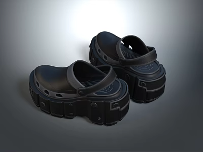 Practical Black Clogs With Thick Sole And Strap Design For Daily Use 3d model