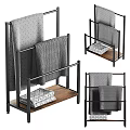 Functional Bathroom Accessories Metal Towel Rack with Wooden Base Hanging and Stacked Towels