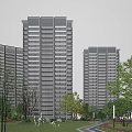 Modern High Rise Residential Buildings With Glass Facade Bright Windows Surrounding Trees And Street Lanterns