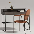 Modern Wooden Desk With Metal Frame Leather Chair Books And Decorative Items