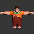 Cartoon Man With Outstretched Arms Wearing Orange Shirt Red Pants Standing Barefoot