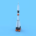 White Black Orange Rocket Model with Thrusters Standing on Blue Background 3d model