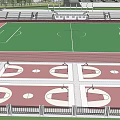 Football Field Design With Green Turf Red Athletic Track And Stadium Stands