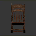 Vintage Wooden Carved Red Toned Leisure Rocking Chair with Armrests and Rocking Legs