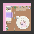 Pink Kids Bedroom Interior With Loft Bed Desk Chair Dresser Plants And String Lights