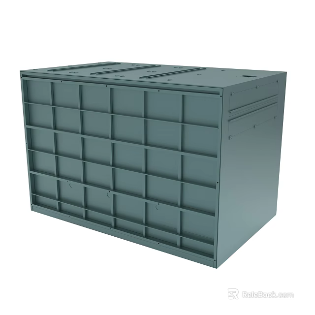 Gray Metal Storage Box With Multiple Compartments And Structured Design 3d model 