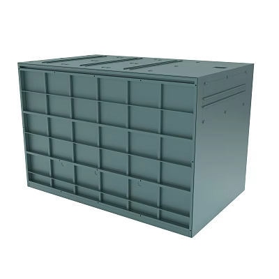 Gray Metal Storage Box With Multiple Compartments And Structured Design 3d model