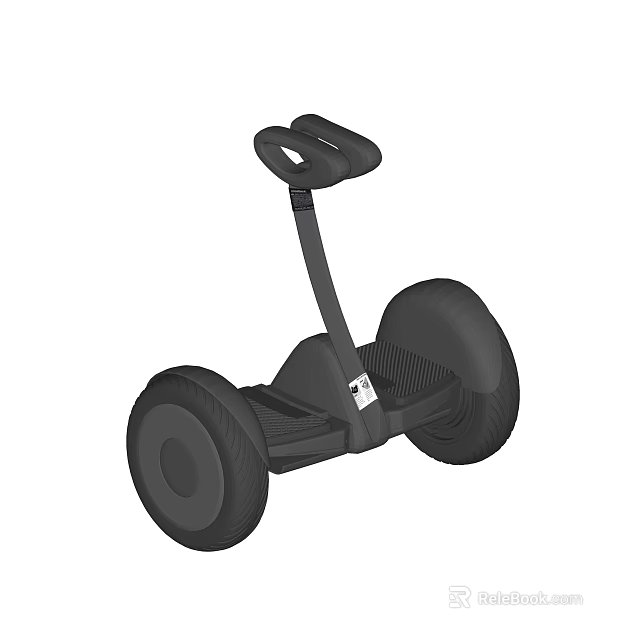 Black Electric Hoverboard With Two Large Wheels And Handlebar Design 3d model 