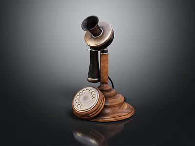 Vintage Telephone With Wooden Base Horn Shaped Receiver And Round Dial 3d model