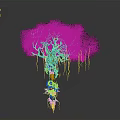 Enchanted Fantasy Tree With Purple Foliage Canopy Blue Glowing Accents And Spiked Root Base