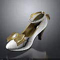 White High Heels With Golden Bow Pearl Strap And Quilted Design