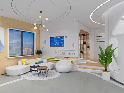 Modern Reception Area Interior With Sofa Coffee Table Green Plant And Wall TV 3d model