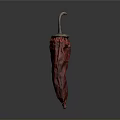 Dried Red Chili Pepper Fruit On Gray Background With Wrinkled Texture And Long Shape