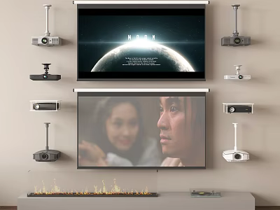 Efficient Projection Monitoring Setup With Wall Mounted Projectors And Dual Projection Screens 3d model