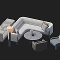 Modern L Shaped Sofa Set with Coffee Table Armchairs and Side Table Lamp 3d model