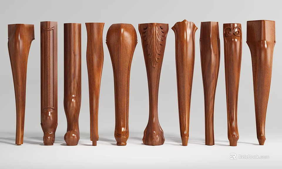 Wooden Columns With Ornate Carved Details And Various Designs For Furniture Use 3d model 